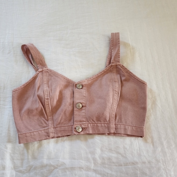 American Eagle Outfitters Tops - NEW American Eagle Soft pink button front cropped denim top size 4